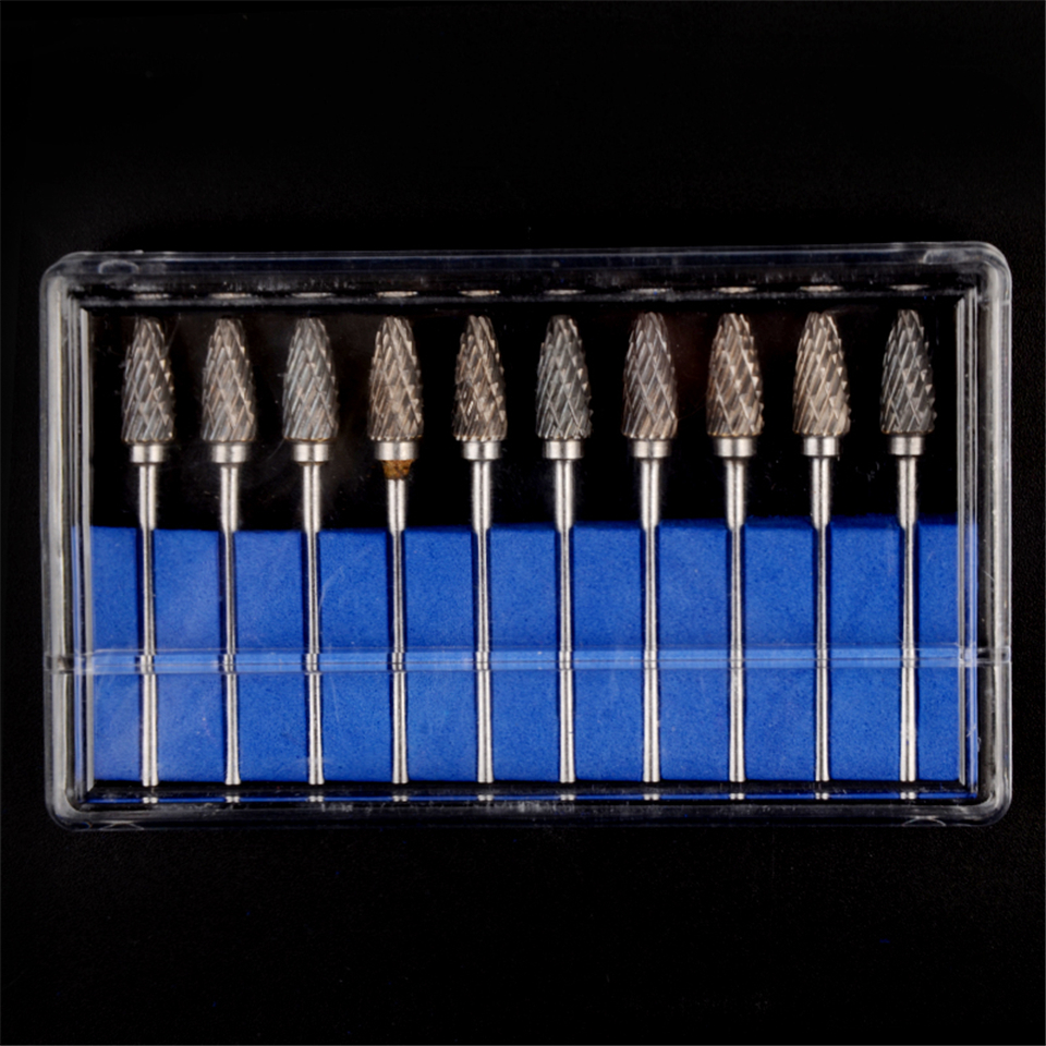 10pcs Dental Lab Polisher Drills Assorted Tungsten Steel Carbide Burs F06 2.35MM