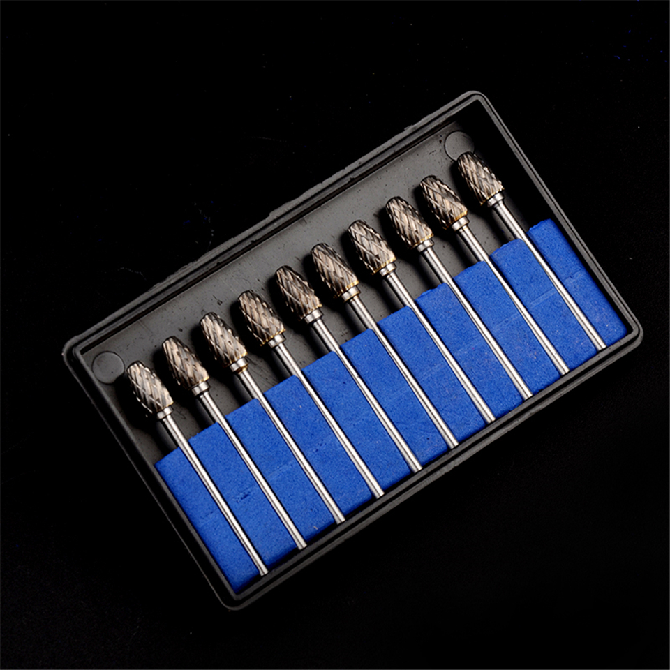 10pcs Dental Lab Polisher Drills Assorted Tungsten Steel Carbide Burs E06 2.35MM