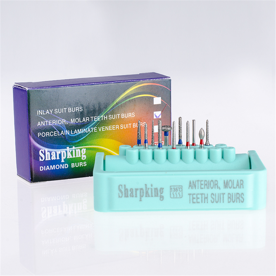 11PCS Dental Diamond Burs Set Anterior Posterior Molar Crowns and Bridge FG1.6MM