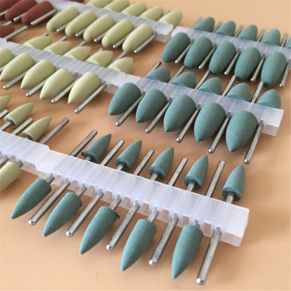 10Pcs SILICONE Rubber Polishers 2.35mm Diamond Polishing HP Burs Middle Green 8*18mm