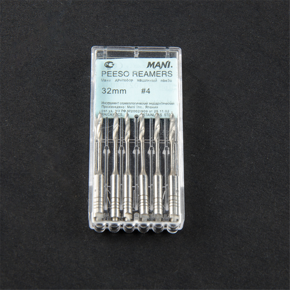 6pcs Dental MANI Peeso Reamers Stainless Steel pack of 32mm #4