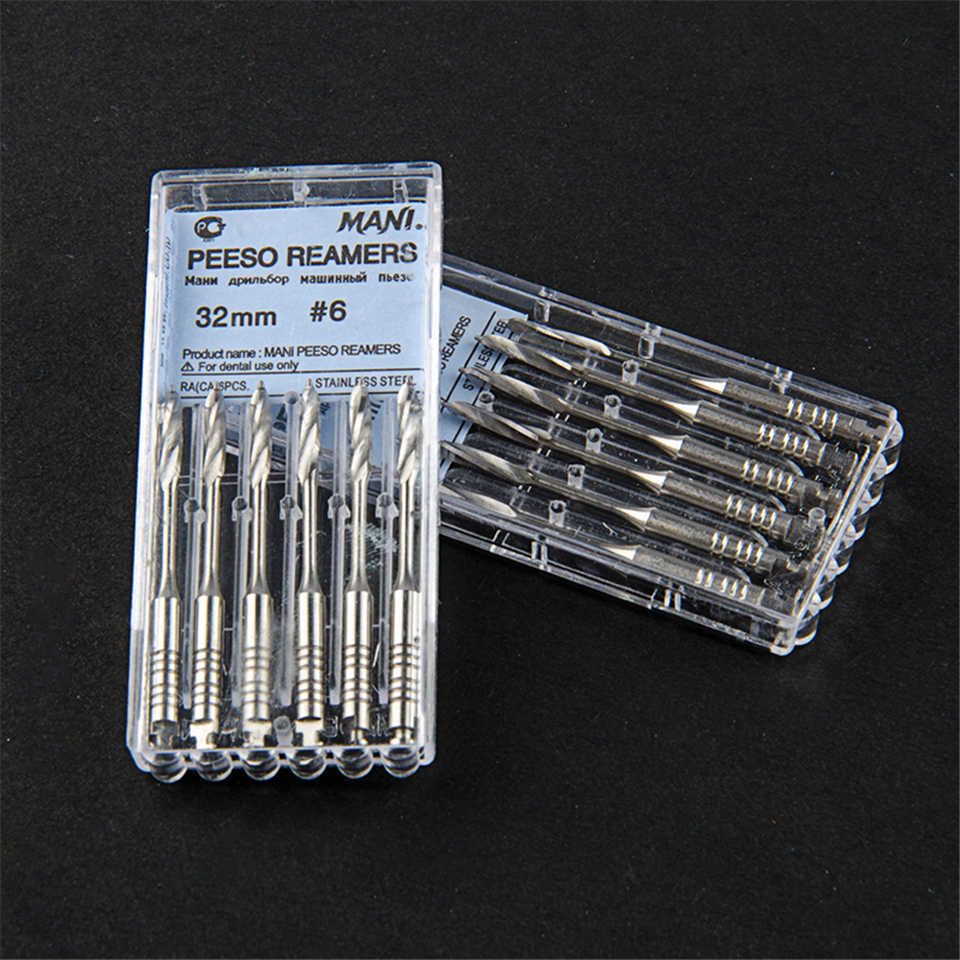 6pcs Dental MANI Peeso Reamers Stainless Steel pack of 32mm #6